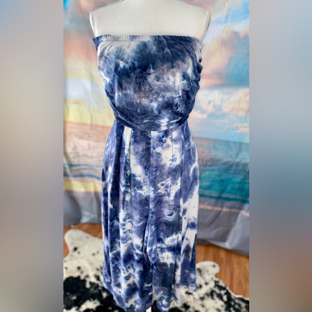 Hues Of Blue Soft Tie Dye Crop Pants Romper Jumpsuit XL 1X 12 14 16P